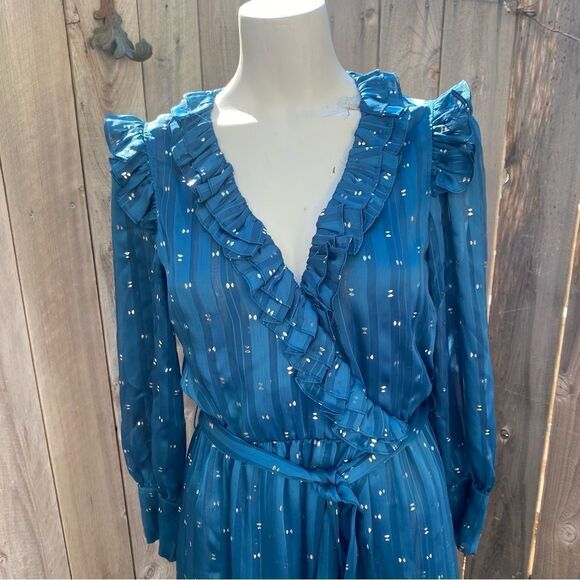 Misa Gabriella Ruffle Midi Dress Holiday Teal Size XS - Picture 10 of 16